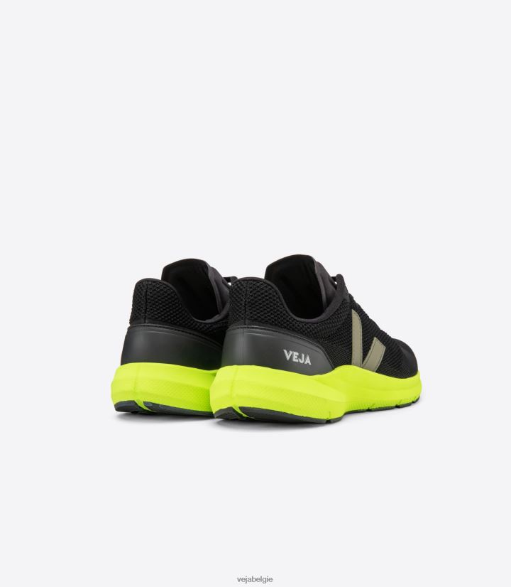 Veja zijn Heren marlin lt v-gebreid zwart kaki jaune fluo schoenen 2882X205