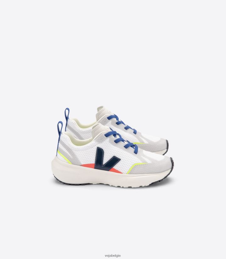 Veja zijn kinderen kanarie elastische veters alveomesh witte nautico schoenen 2882X381