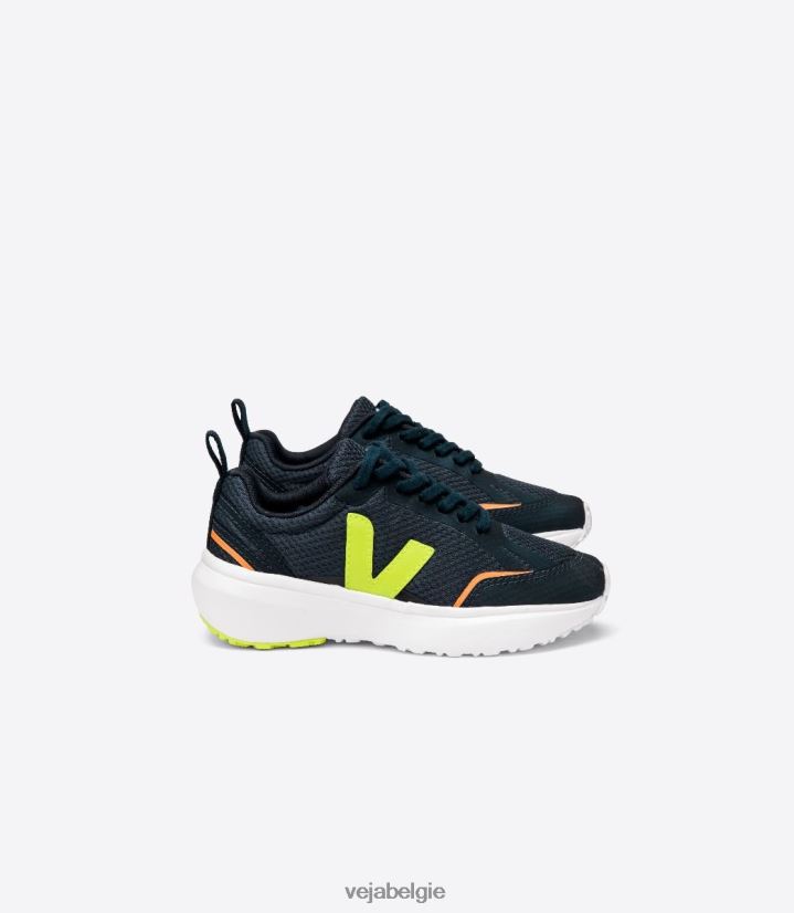 Veja zijn kinderen kanarie veters alveomesh nautico jaune fluo schoenen 2882X389